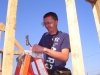 Breathitt ATC Carpentry student Tyler Pennington works on a building project